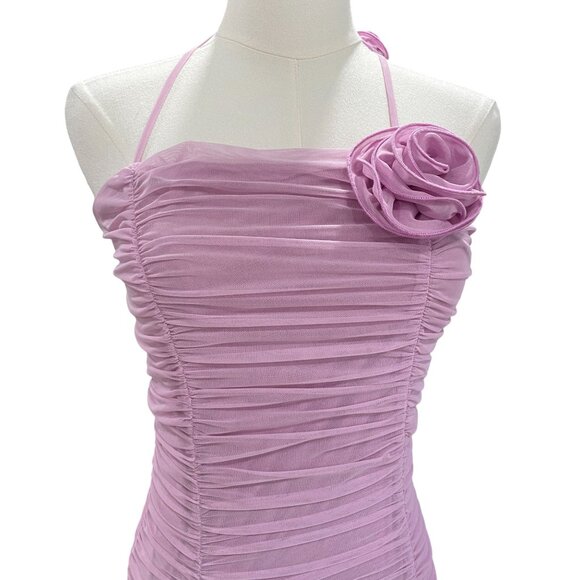 Lilac Ruched Halter Midi Dress ASTR The Label Floral Detail Romantic Occasion - Picture 7 of 12